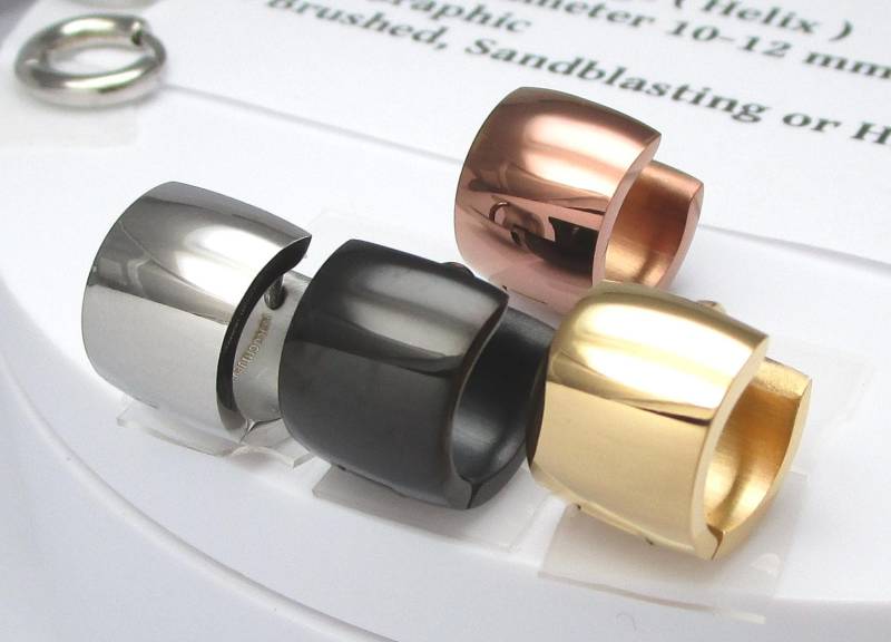 Kikuchi Damen Ohrringe Titan Verschluss Ø 13 Mm/10 Extra-Breit Bronze Silber Schwarz Glänzend Matt Edelstahl Creolen Ohrstecker von KikuchiMensEarring