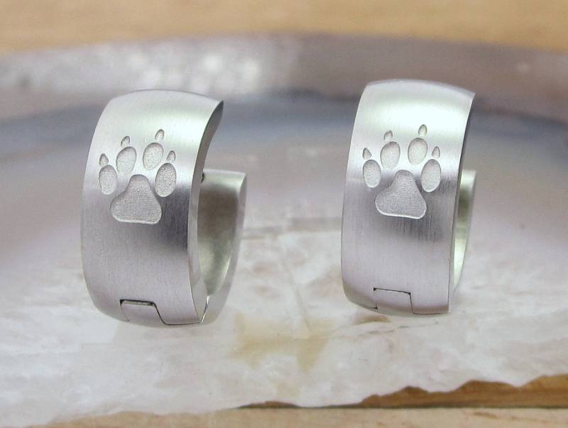 Kikuchi Herren Damen Ohrringe Creolen Schwarz Gold Silber Matt Glänzend Wolfspfote Ø 13 Mm/6 Edelstahl Ohrstecker Huggie von KikuchiMensEarring