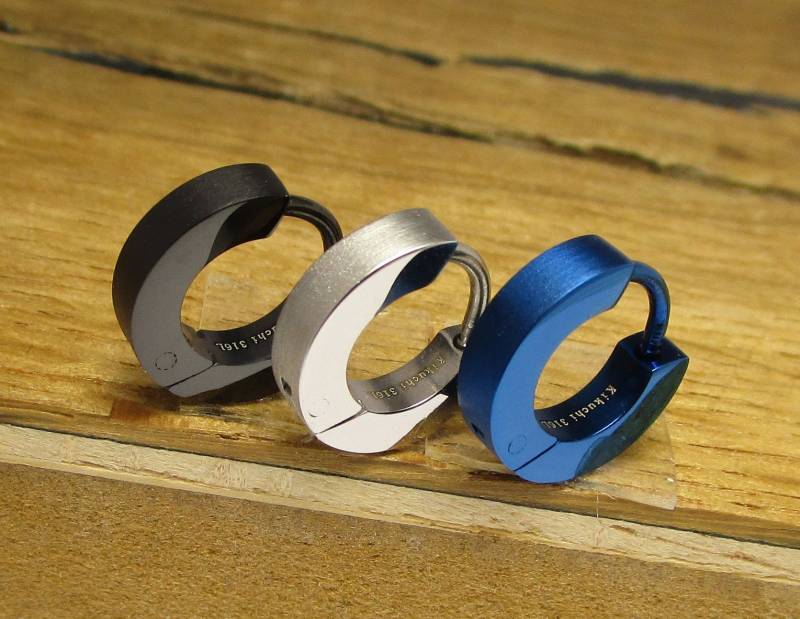 Ø 12 Mm/3 Herren Ohrringe Xs Titan Verschluss Mini Creolen Schmal Schwarz Silber Blau Matt Edelstahl Ohrstecker Männer Helix von KikuchiMensEarring