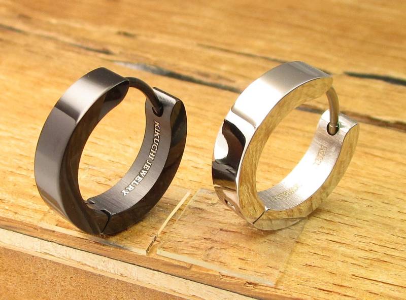 Ø 12 Mm - 18 Edelstahl Ohrringe Titan Verschluss Damen Herren Creolen Silber Schwarz Hochglänzend Kantig Top Huggie Hoops von KikuchiMensEarring