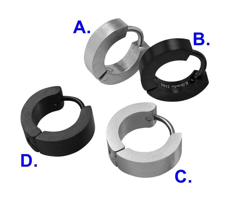 Ø 13 & 12 Mm Allseitig Matt Ohrringe Titan Verschluss Edelstahl Creolen Kantig Gerade Schwarz Silber Männer Damen Huggies von KikuchiMensEarring