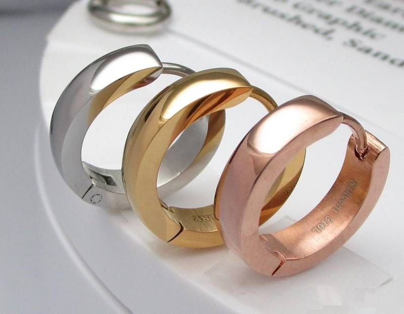 Ø 16 Mm/4 Edelstahl Ohrringe Damen Rotgold Hochglänzend Bogen Creolen Ohrstecker Hoop Huggie von KikuchiMensEarring