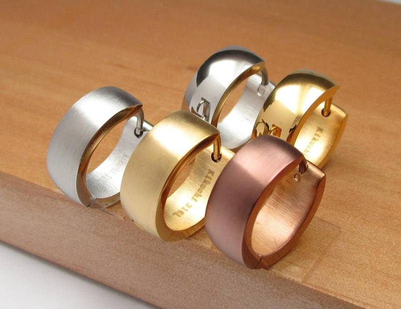 Ø 16 Mm/6 Edelstahl Ohrringe Herren Damen Creolen Schwarz Gold Silber Braun Matt Glänzend Ohrstecker von KikuchiMensEarring