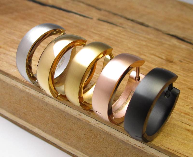 Ø 18 Mm Ohrringe Titan Stäbchen Edelstahl Hoop Creolen Bogen Herren Damen Schwarz Rotgold Silber Gold Matt Glänzend von KikuchiMensEarring