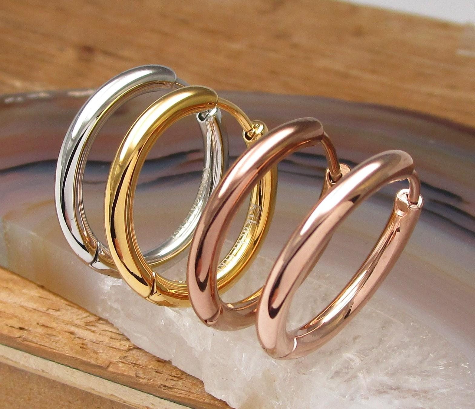Ø 20mm Damen Ohrringe Edelstahl Tube Mit Titan Verschluss Poliert Hochglänzend Bronze Rotgold Schwarz Silber Gold Slim Klapp Creolen von KikuchiMensEarring