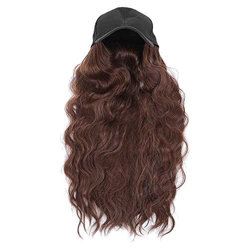 Baseballmütze mit Langen Gewellten Haaren, Modische Perücke für Damen und Mädchen, Hellbraun von Kikumi