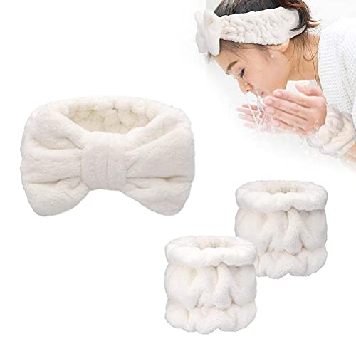 Kikumi Make -up Stirnband Handgelenk Waschband Set für Frauen Mädchen Mikrofaserflanell Dusche Haar Stirnband Armbänder Zum Waschen von Spa Yoga Sport (C) von Kikumi