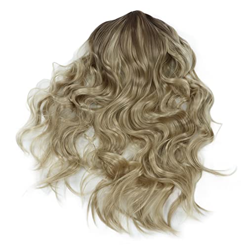 Perücken Blde 28×22×5 Damen Perücke Blondes Lockiges Gewelltes Kunsthaar Hitzebeständige Party Cosplay Perücke von Kikumi