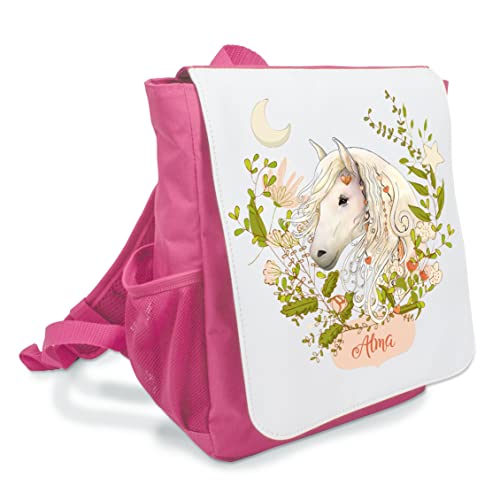 personalisierter Kinderrucksack Pferd nostalgie KIndergartentasche Kiga Geschenk Mädchen Pferdefreunde ab 3 Jahre (Pferd weiß) von Kilala