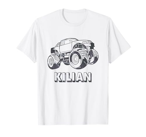 Kilian Vorname Jungen Personalisiertes Camo Monster Truck T-Shirt von Kilian Namen Shirts für Kinder