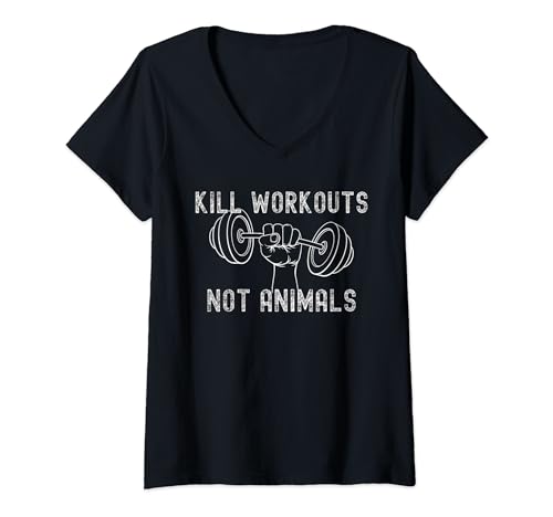 Damen Kill Workouts Not Animals | Veganes Muskeltraining T-Shirt mit V-Ausschnitt Damen Kill Workouts Not Animals | Veganes Muskeltraining T-Shirt mit V-Ausschnitt von Kill Workouts Not Animals | Vegan Muscle Workout