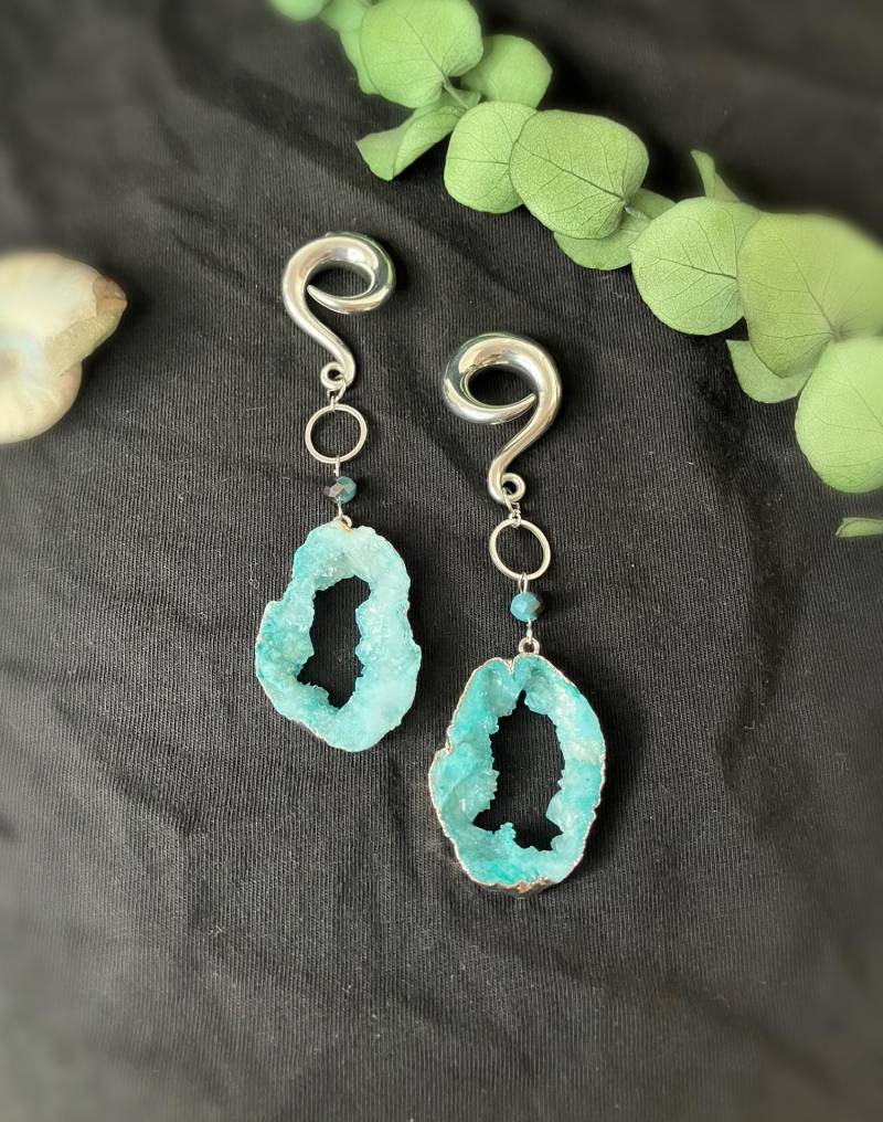 Ohrgewichte Mit Geode Türkiser Achat Plugs Tunnel von KillefitzShop
