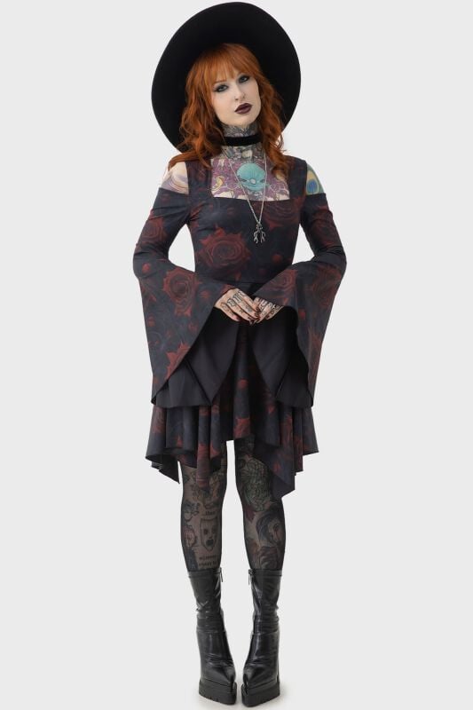 Killstar Blood Rose Mini Dress Kurzes Kleid schwarz rot in L von Killstar