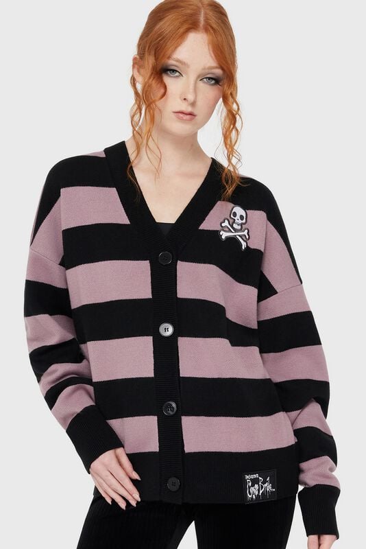 Killstar - Gothic Cardigan - Corpse Bride II - Crossbone Knit Cardigan - XS bis 4XL - für Damen - Größe S - schwarz/lila von Killstar