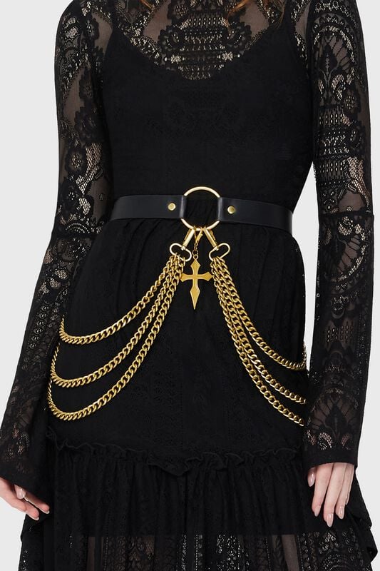Killstar - Gothic Gürtel - Belladonna Lace - Poised Opulence Belt - für Damen - schwarz/goldfarben von Killstar