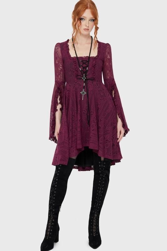 Killstar - Gothic Kleid knielang - Belladonna Lace - Killing Kisses Lace Maiden Dress - XS bis XXL - für Damen - Größe L - lila von Killstar