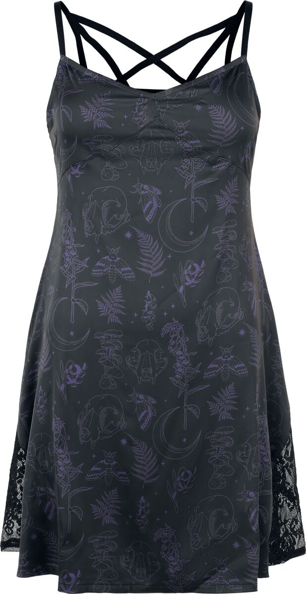 Killstar - Gothic Nachthemd - Midnight Moth Slip Dress - XS bis 4XL - für Damen - Größe S - schwarz/lila von Killstar