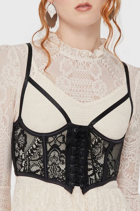 Killstar - Gothic Top - Belladonna Lace - Arden Lace Basque - XS bis XXL - für Damen - Größe XL - schwarz von Killstar