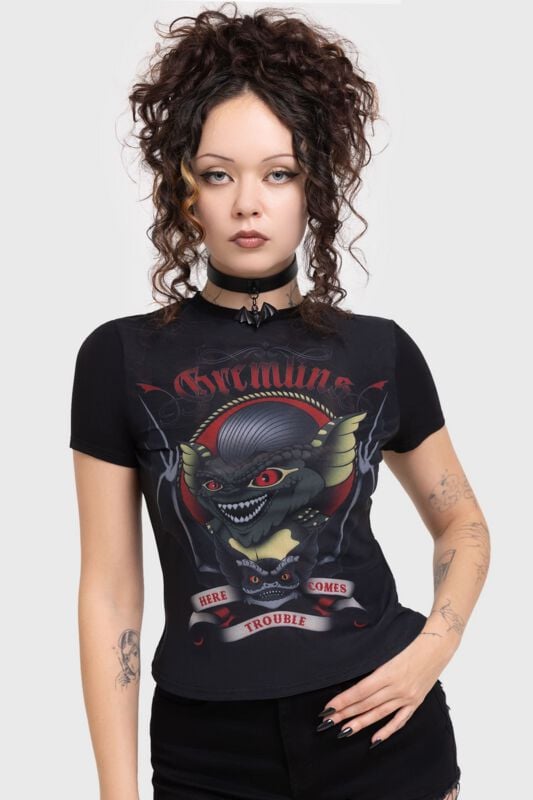 Killstar Gremlins - Here Comes Trouble Fitted T Shirt T-Shirt schwarz in XL von Killstar