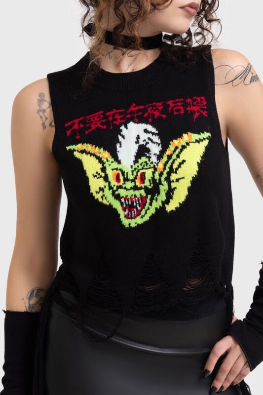 Killstar Gremlins - Stripe Distressed Knit Vest Top schwarz in XXL von Killstar