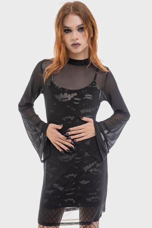 Killstar The Lost Boys - Sheer Vamp Dress Kurzes Kleid schwarz weiß in M von Killstar