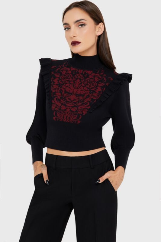 Killstar Veil Of Shadows Sweater Strickpullover schwarz rot in XXL von Killstar