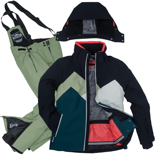 Killtec Damen Skianzug Größe 38 - aus Skijacke petrol schwarz und Skihose olive grün - mit 10000mm Wassersäule - wasserdicht, atmungsaktiv von Killtec