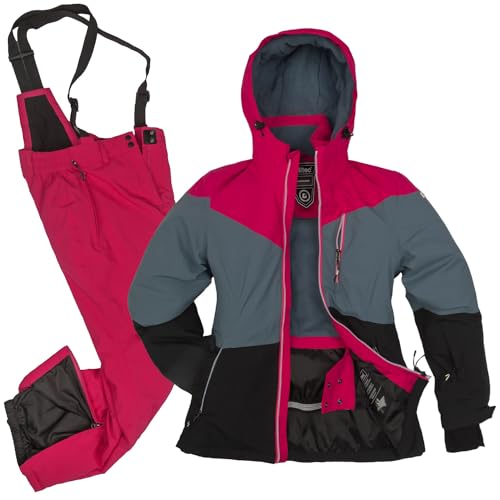 Killtec Damen Skianzug Größe 42 - aus Skijacke schwarz grau satt pink und Skihose satt pink - mit 10000mm Wassersäule - wasserdicht, atmungsaktiv von Killtec