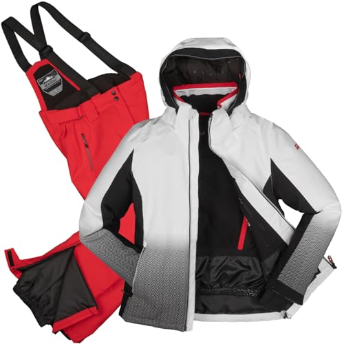 Killtec Damen Skianzug Größe 44 - aus Skijacke weiß grau und Skihose rot - mit 10000mm Wassersäule - wasserdicht, atmungsaktiv von Killtec