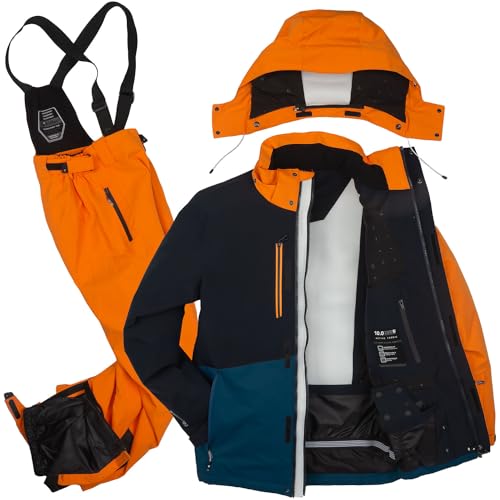 Killtec Herren Skianzug Größe XXL - aus Skijacke schwarz dunkelblau orange und Skihose orange - mit 10000mm Wassersäule - wasserdicht, atmungsaktiv von Killtec