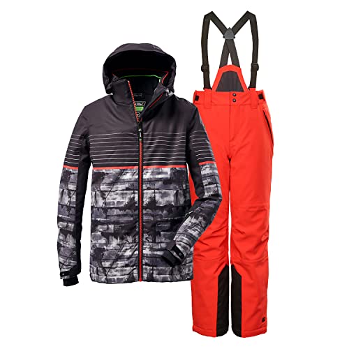 Killtec Jungen Skianzug Größe 128 aus Skijacke KSW 66 BYS Schwarz und Skihose KSW 79 Rot von Killtec