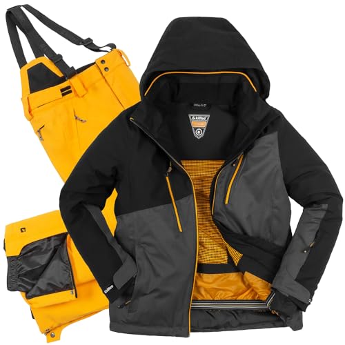 Killtec Jungen Skianzug Sparset Größe 128 - wasserdicht 10.000 mm Wassersäule, PFC frei - Skijacke gelb schwarz - Skihose Gelb von Killtec