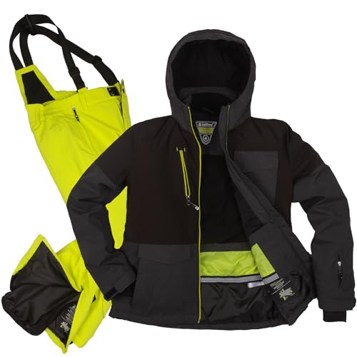 Killtec Jungen Skianzug Größe 128 wasserdicht 10.000 mm Wassersäule - Skijacke schwarz, Skihose limette von Killtec