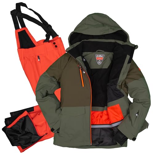 Killtec Jungen Skianzug Größe 140 wasserdicht 10.000 mm Wassersäule - Skijacke oliv, schwarz - Skihose orange von Killtec