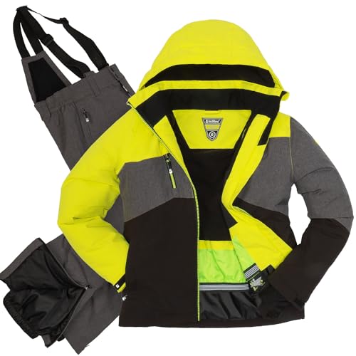 Killtec Jungen Skianzug Größe 140 wasserdicht 10.000 mm Wassersäule - Skijacke schwarz grau meliert limette, Skihose grau meliert von Killtec