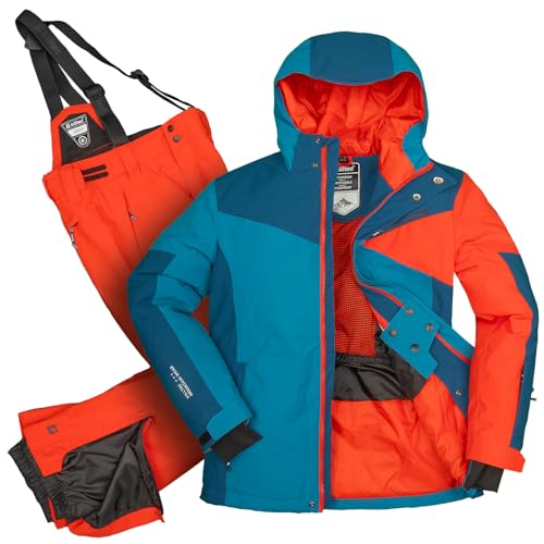 Killtec Jungen Skianzug Größe 152 wasserdicht 10.000 mm Wassersäule - Skijacke dunkelblau, Skihose orange von Killtec
