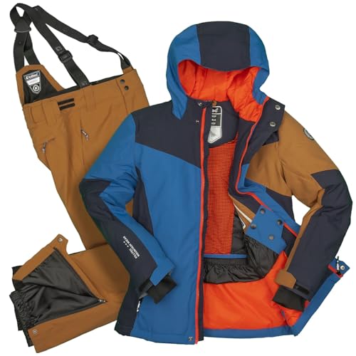 Killtec Jungen Skianzug Größe 164 wasserdicht 10.000 mm Wassersäule - Skijacke dunkelblau, Skihose braun von Killtec