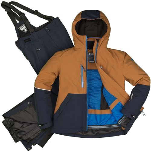 Killtec Jungen Skianzug Größe 164 wasserdicht 10.000 mm Wassersäule - Skijacke dunkelblau zimt braun, Skihose dunkelblau von Killtec