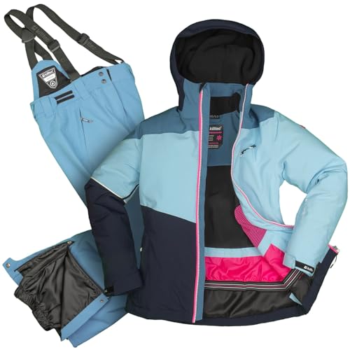Killtec Mädchen Skianzug Größe 128 wasserdicht 10.000 mm Wassersäule - Skijacke hellblau, dunkelblau, Skihose jeansblau von Killtec