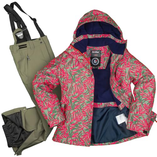 Killtec Mädchen Skianzug Größe 140 wasserdicht 10.000 mm Wassersäule - Skijacke neon orange gemustert, Skihose olivgrün von Killtec