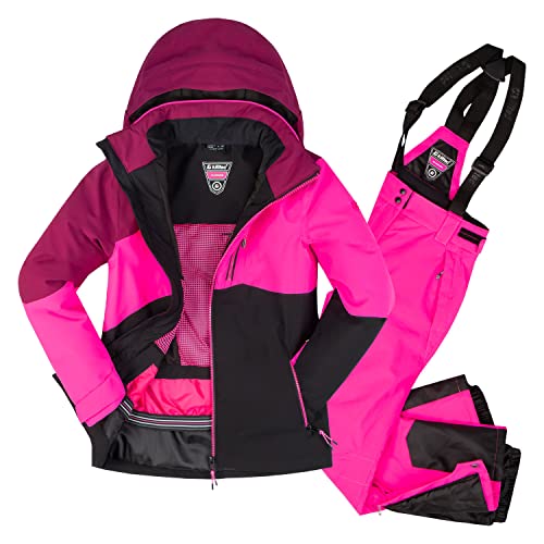 Killtec Mädchen Skianzug Größe 152 wasserdicht 10.000 mm Wassersäule - Skijacke Pink Schwarz, Skihose Pink von Killtec