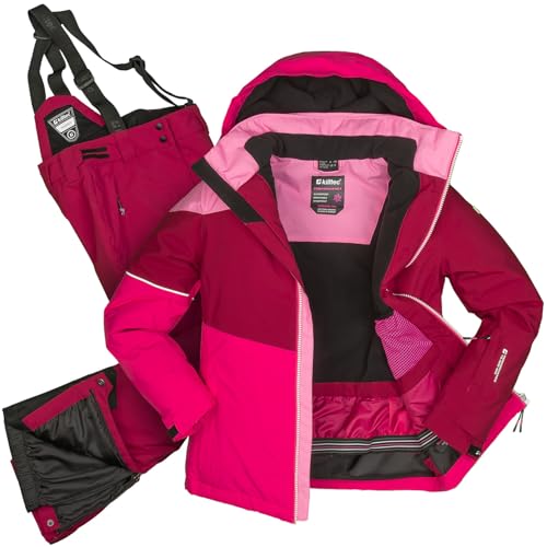 Killtec Mädchen Skianzug Größe 176 wasserdicht 10.000 mm Wassersäule - Skijacke pink bordeaux, Skihose bordeaux von Killtec