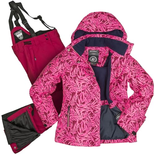Killtec Mädchen Skianzug Größe 176 wasserdicht 10.000 mm Wassersäule - Skijacke pink bordeaux gemustert, Skihose bordeaux von Killtec