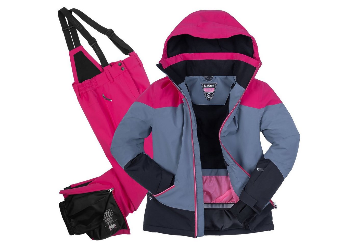 Killtec Skianzug Mädchen Skijacke + Skihose (Gr. 128, blaugrau/pink) von Killtec