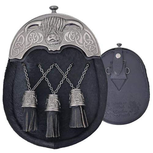 Kilt Emporium Highland Cow Cantle Sporran - Premium Full Dress Heilan Coo Sporran für Herren, Schwarze Quasten, 11 von Kilt Emporium