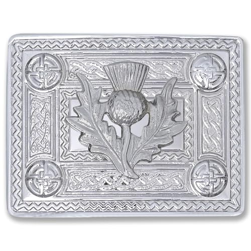 Kilt Emporium Kilt-Gürtelschnalle mit Distelwappen, elegantes schottisches Design, Distel-Chrom, 4-kuppel, 3.75" x 2.75" von Kilt Emporium
