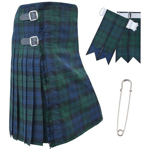 Kilt für Herren – traditionelles schottisches Schottenkaro, 453 g, Premium-Acrylwolle, handgefertigte Tartan-Kilts mit 3 Lederriemen, inklusive Kilt-Blitzen und Kiltnadel, schwarz/schottenmuster, Kilt für Herren – traditionelles schottisches Schottenkaro, 453 g, Premium-Acrylwolle, handgefertigte Tartan-Kilts mit 3 Lederriemen, inklusive Kilt-Blitzen und Kiltnadel, schwarz/schottenmuster, von Kilt Mania