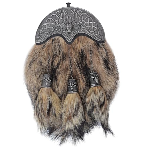 Schottischer Kilt-Sporran mit braunem Fell und antiker silberfarbener Distelkante, traditionelles Highland-Accessoire für Herren, Sporrans-Gürtel aus Leder, Schwarz , 23cm X 18cm Schottischer Kilt-Sporran mit braunem Fell und antiker silberfarbener Distelkante, traditionelles Highland-Accessoire für Herren, Sporrans-Gürtel aus Leder, Schwarz , 23cm X 18cm von Kilt Mania