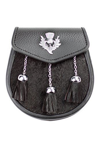 Kilt Society Sporran aus Ziegenleder und Leder, Schwarz von Kilt Society