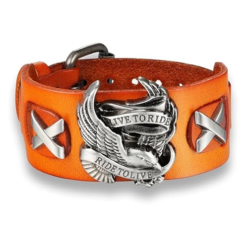 Kilts Boutique Leder Biker Armband Adler 'Live to Ride' Design Breit Gothic Manschette Armband Verstellbarer Metallverschluss, Einstellbar, Leder Leder Metalllegierung, Nill von Kilts Boutique